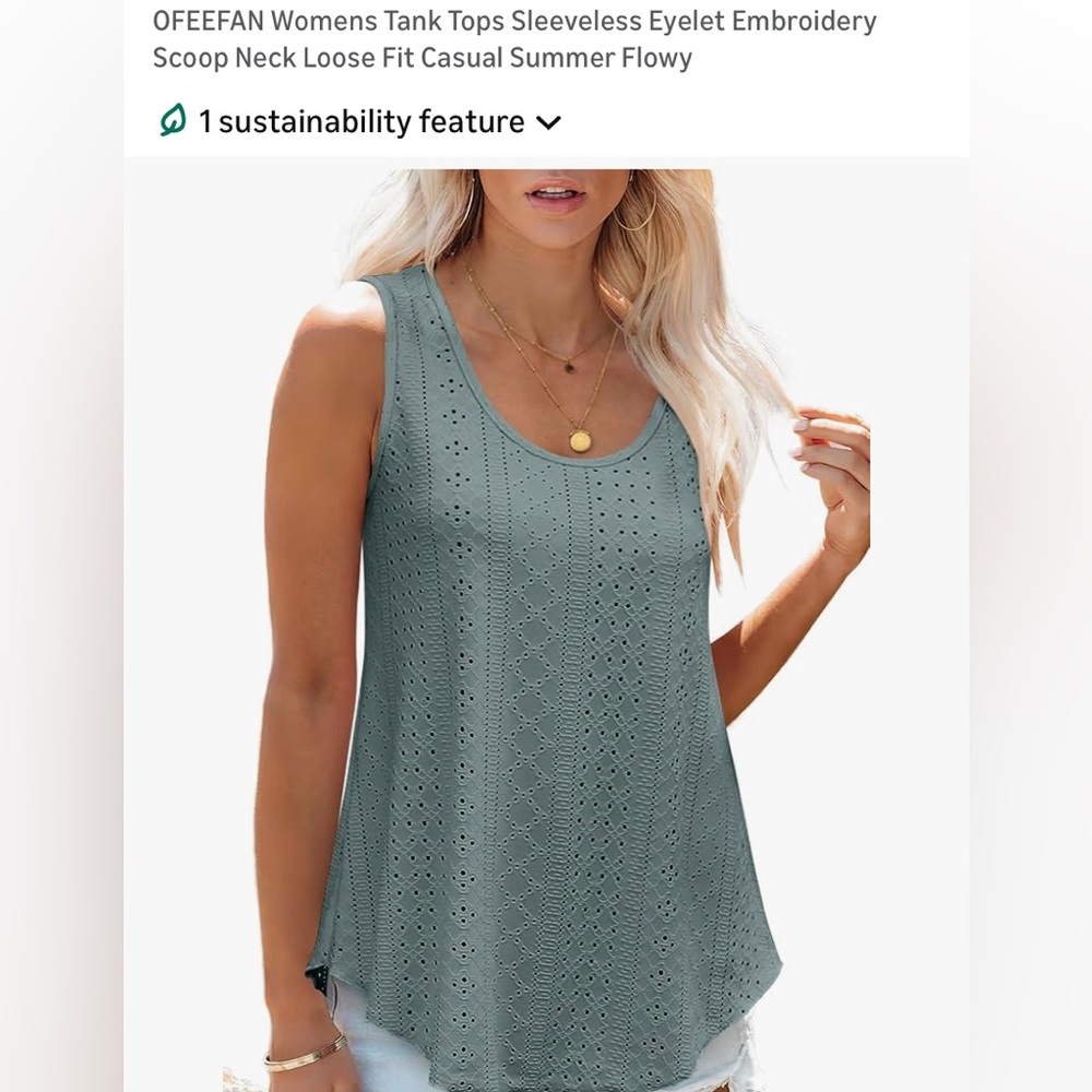 Sleeveless Eyelet Scoop Neck Tank Top - Sage Green